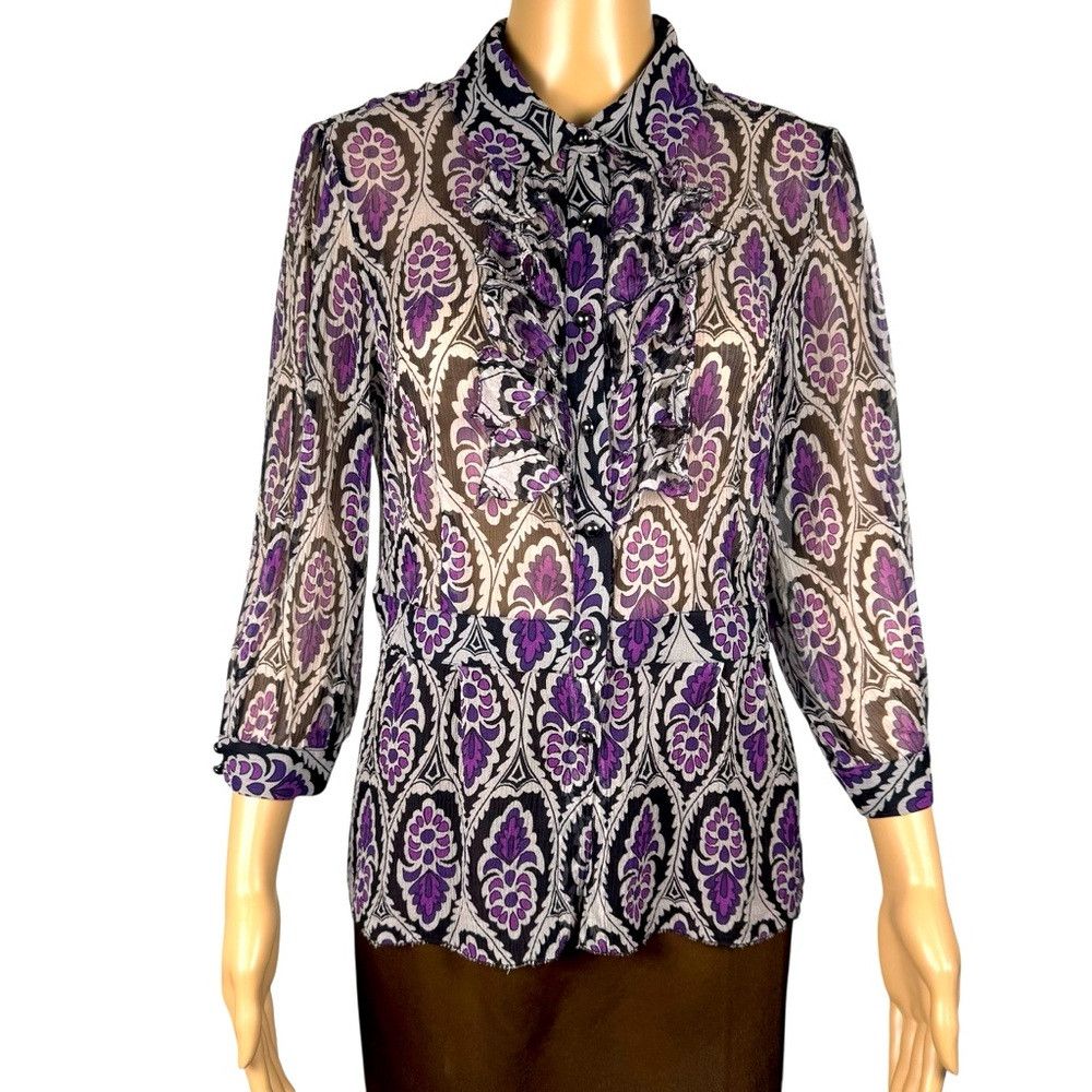 Charter Club Charter Club 100% Silk 3/4 Sleeve Floral Print Blouse Size Size XL / US 12-14 / IT 48-50 - 1 Thumbnail