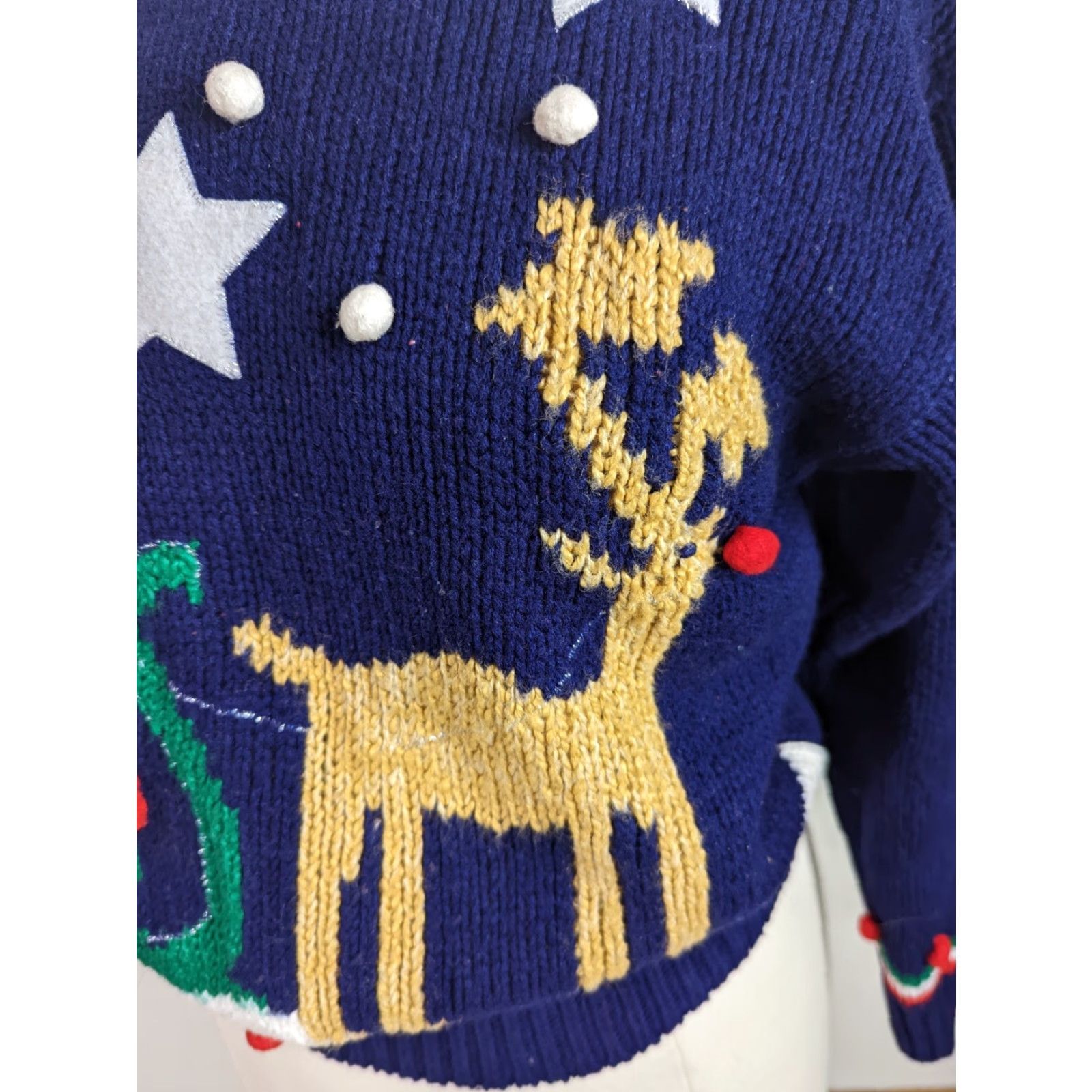 Vintage VINTAGE Ugly Christmas Sweater Knit Holiday Santa Rudolph Pullover Women L Blue Crew Neck Womens Size L / US 10 / IT 46 - 3 Thumbnail