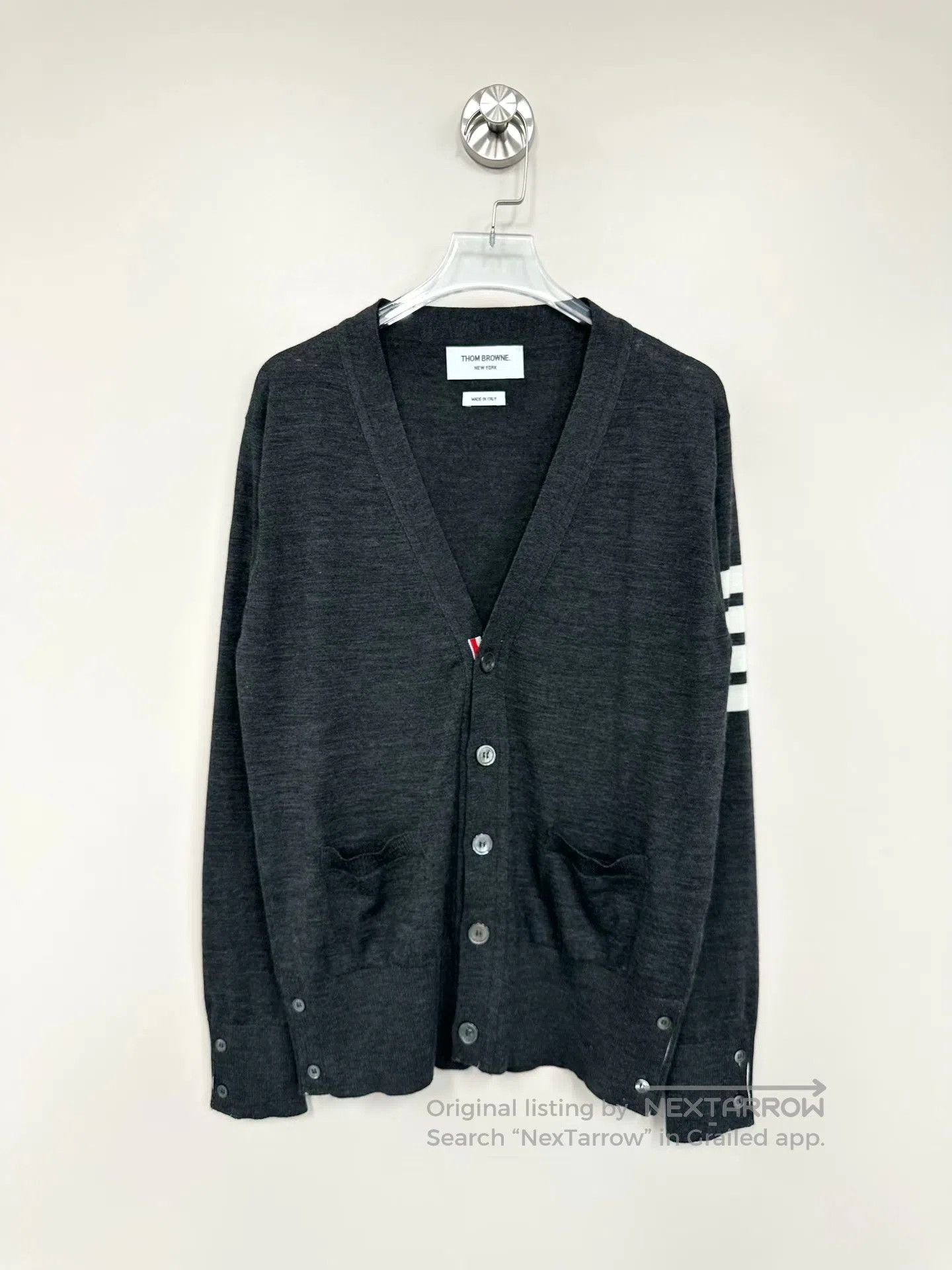 Thom Browne Thom Browne Dark Gray Four Striped Wool Cardigan| Size XS / US 0-2 / IT 36-38 - 1 Thumbnail