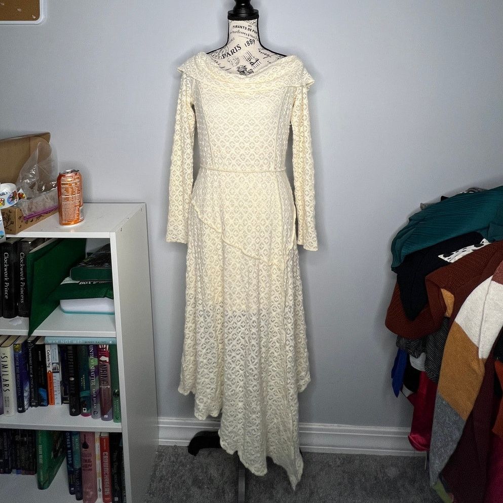 Other Yaya Asymmetrical Off-The-Shoulder Lace Midi Dress Long Sl Size S / US 4 / IT 40 - 15 Thumbnail