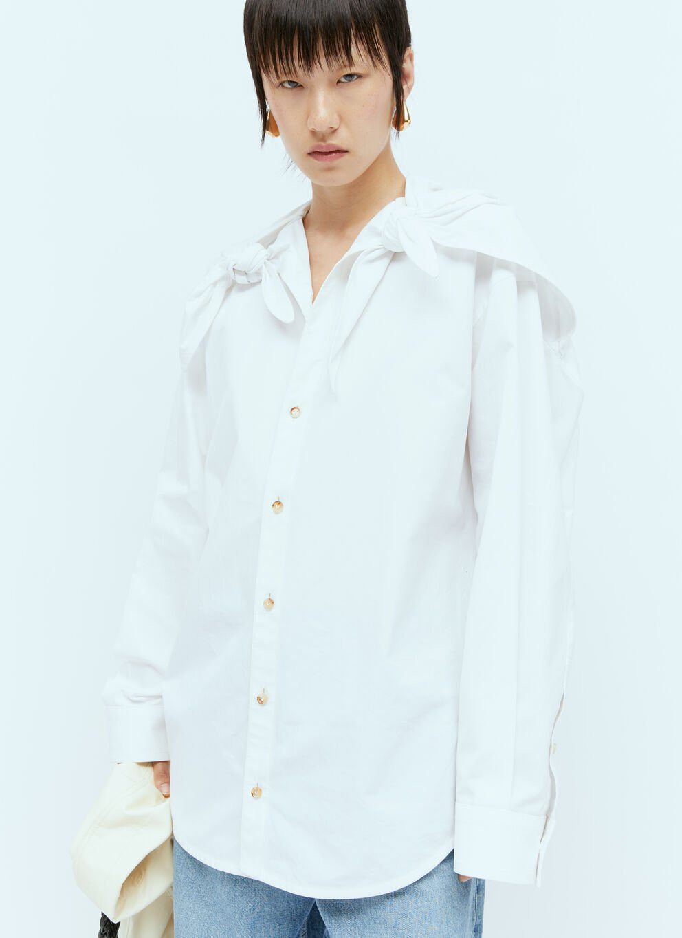 image of Bottega Veneta Knotted Cotton Shirt in White, Women's (Size Small)