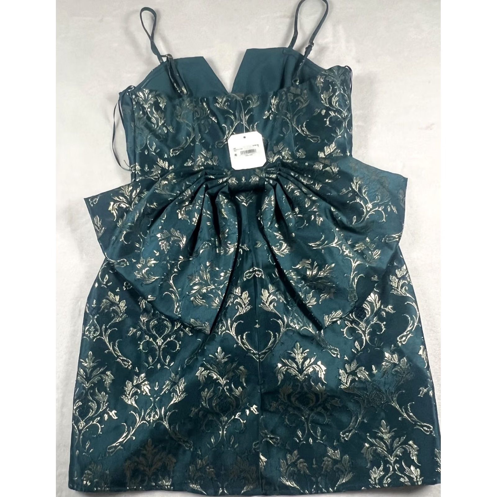 Vintage Altar'd State Dress Womens Small Teal Margolis Metallic Jacquard Mini Bow Back Dress Size S / US 4 / IT 40 - 3 Thumbnail
