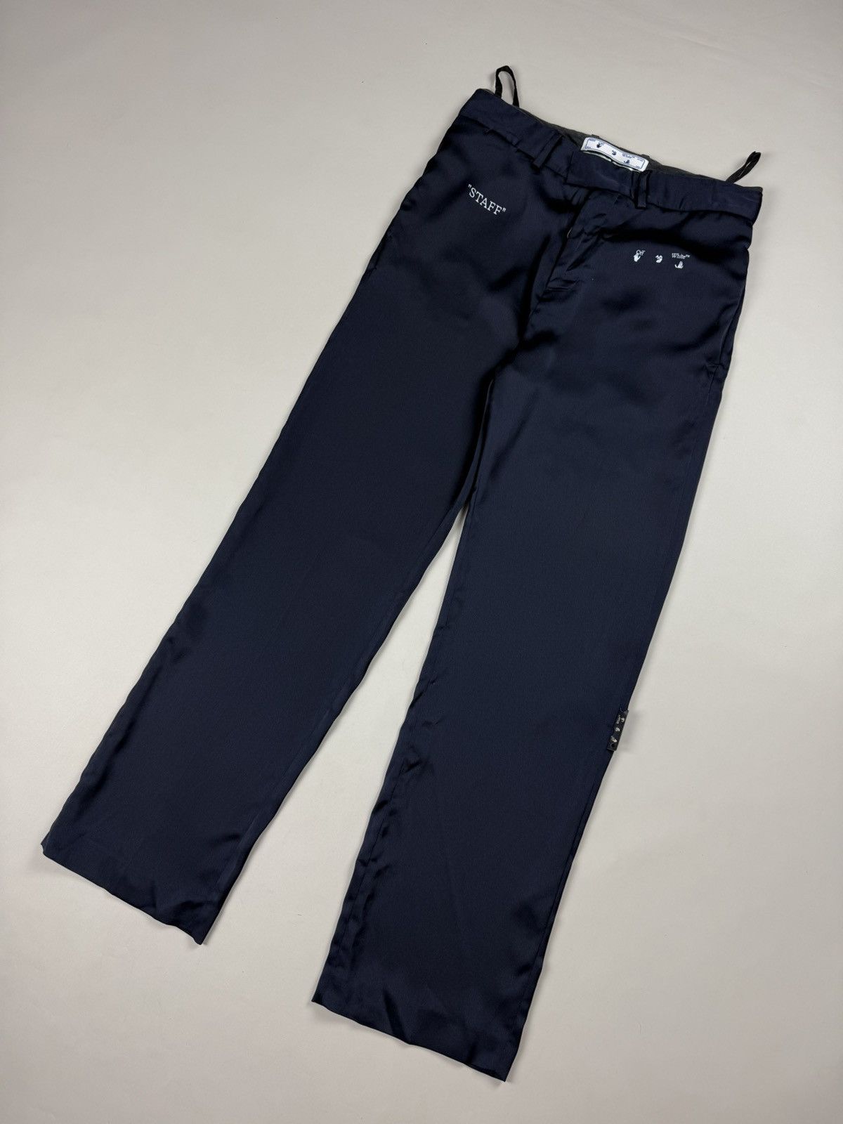 Off-White Off White Men’s Satin Dress Pants “Staff” Logo Trousers Size US 32 / EU 48 - 4 Thumbnail