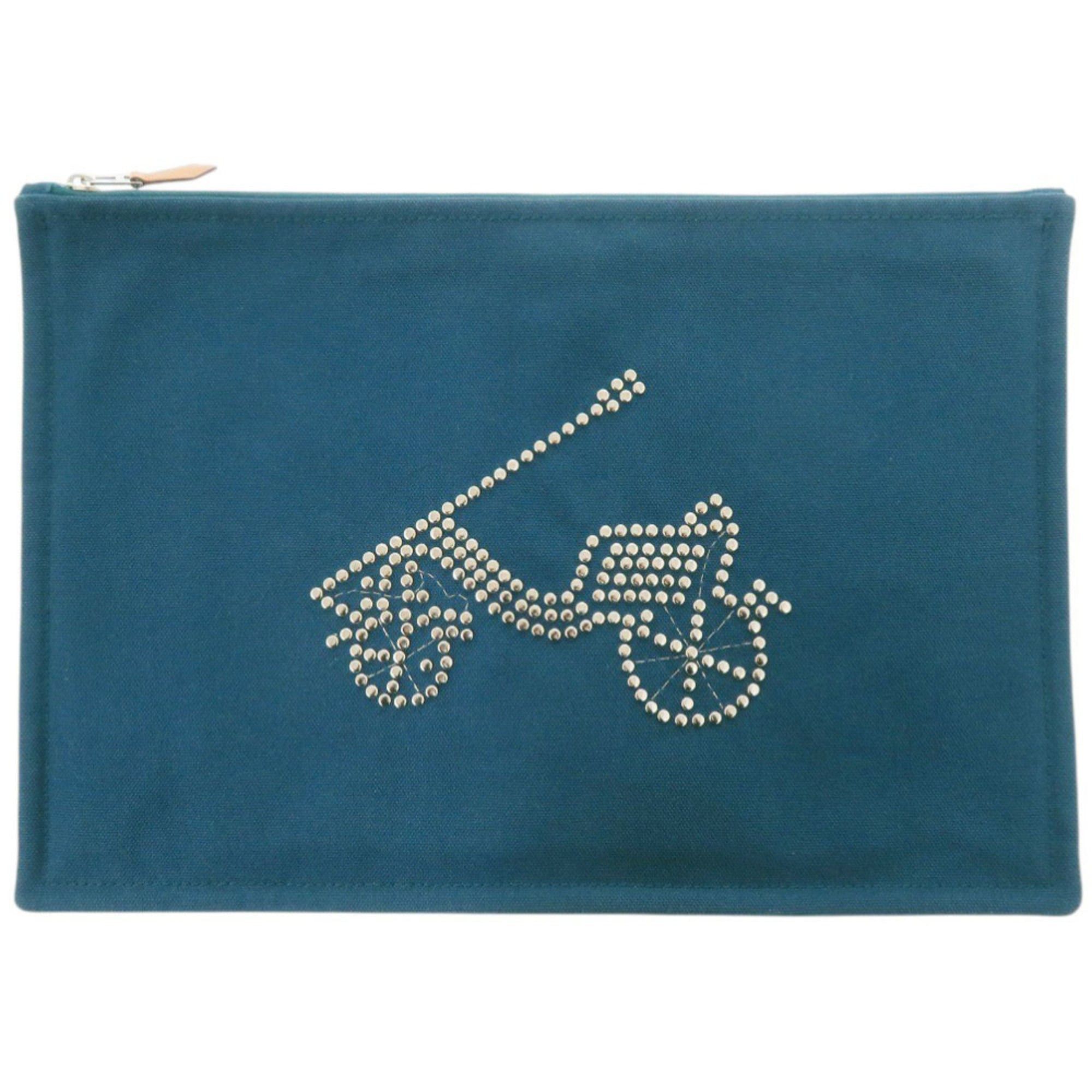 Hermes Like new Hermès Petit Duc Flat Pouch GM Cotton Blue 1233HERMES Size ONE SIZE - 1 Thumbnail