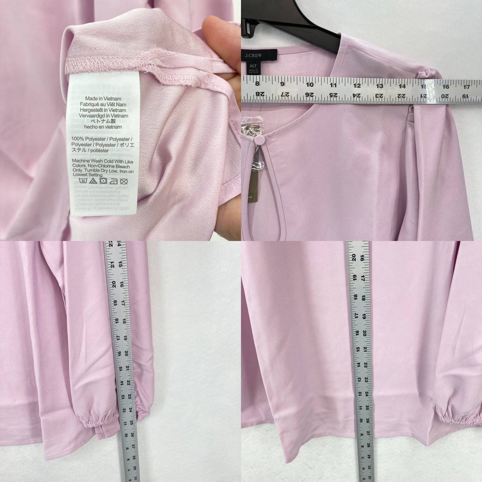 J.Crew J.Crew Puff Sleeve Satin Back Crepe Top Women's XL Tall Pink Keyhole Neckline Shirt Size XL / US 12-14 / IT 48-50 - 8 Thumbnail