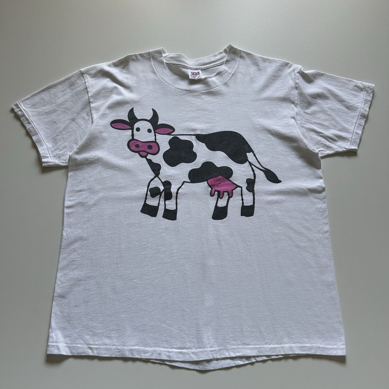 Anvil Vintage 90s Cartoon Cow Animal Art T Shirt XL Single Stitch Size US XL / EU 56 / 4 - 1 Thumbnail
