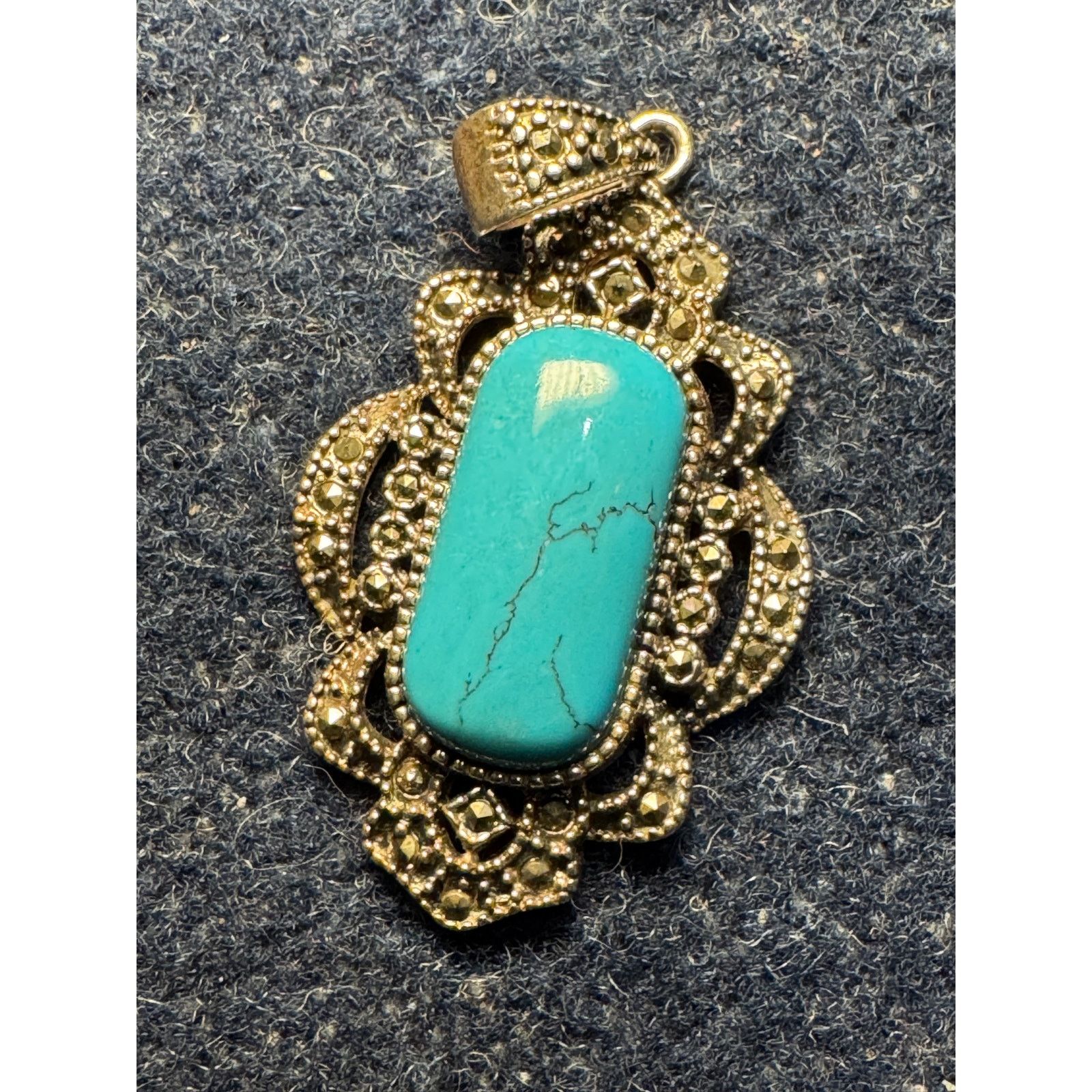 Other 925 Silver Rectangular Turquoise Cabochon Marcasite Pendant Size ONE SIZE - 1 Thumbnail