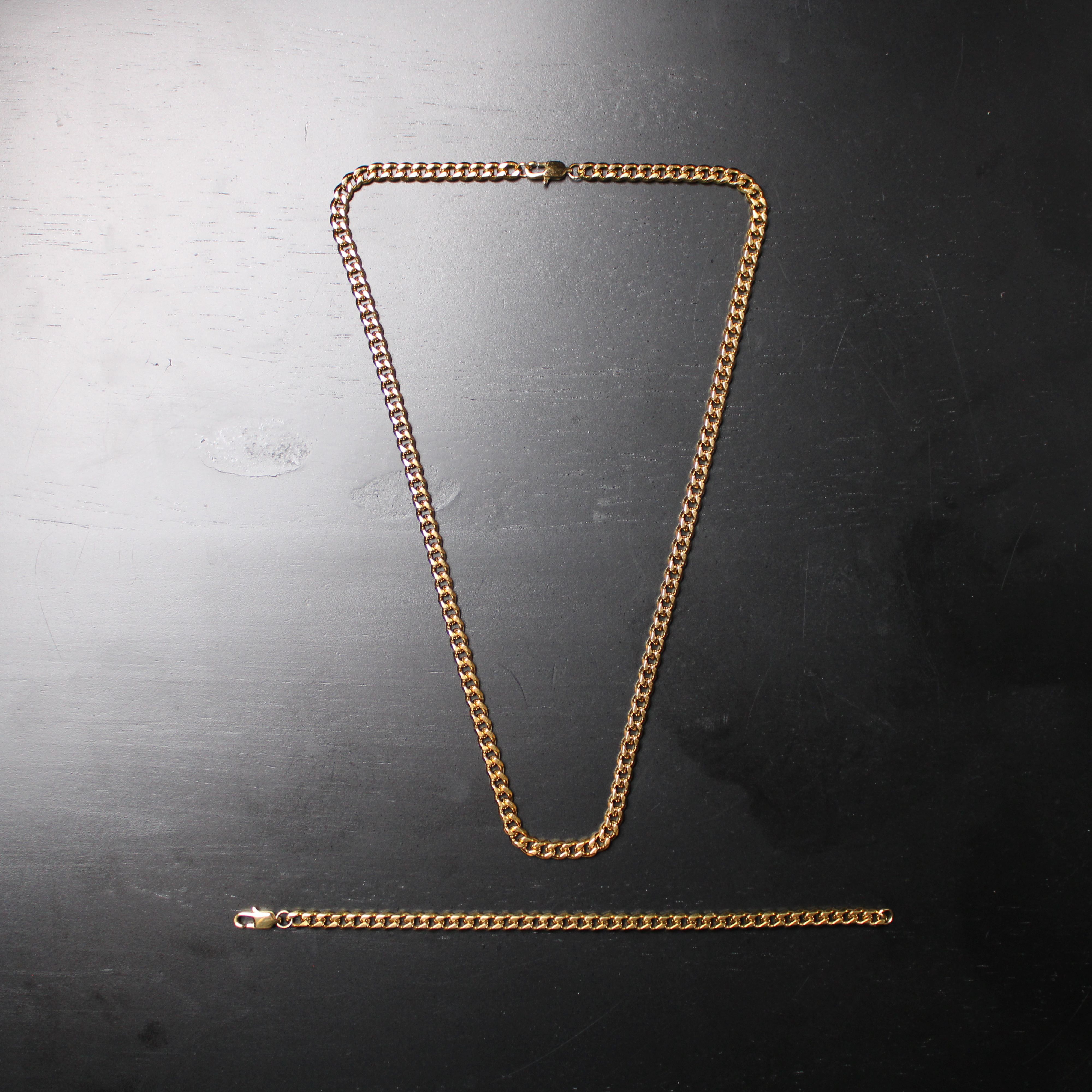 Jewelry Gold Cuban Link Chain & Bracelet Set Size ONE SIZE - 1 Thumbnail