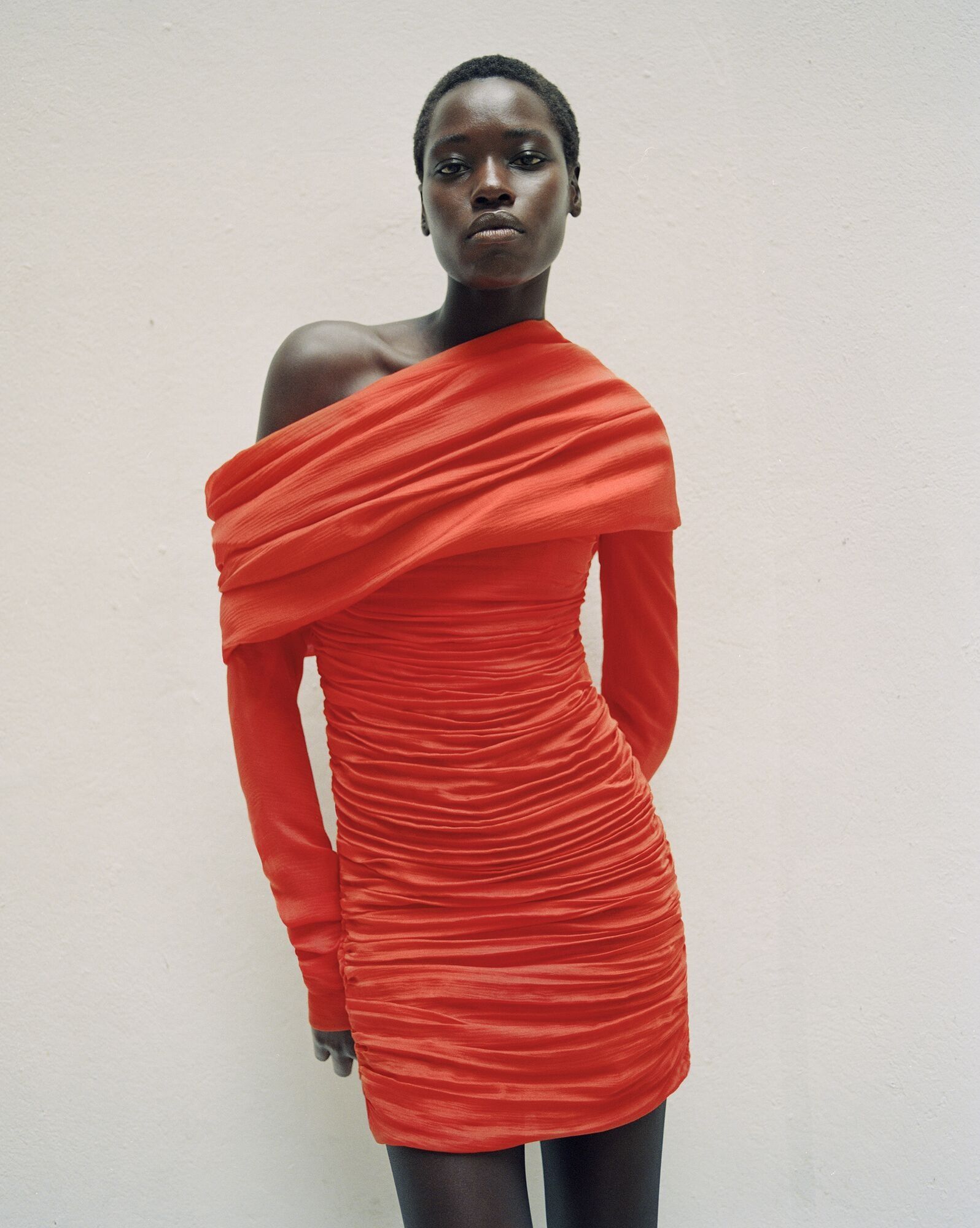 Saint Laurent Paris o1tp1o0525 Ruched One Shoulder Dress in Red Size XS / US 0-2 / IT 36-38 - 3 Thumbnail