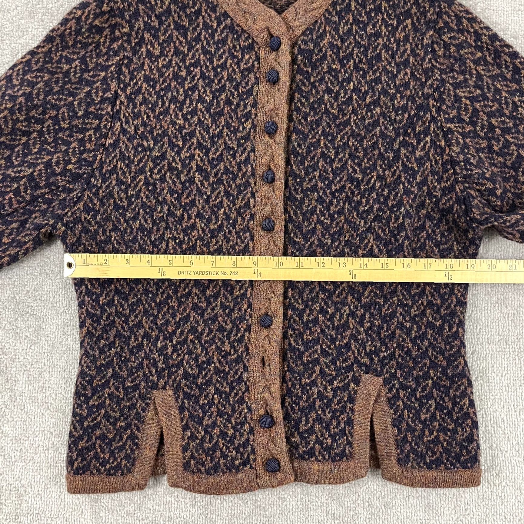 J. PETERMAN Sweater Womens Large 100% Wool Blue Cardigan Jacket Casual Vintage
