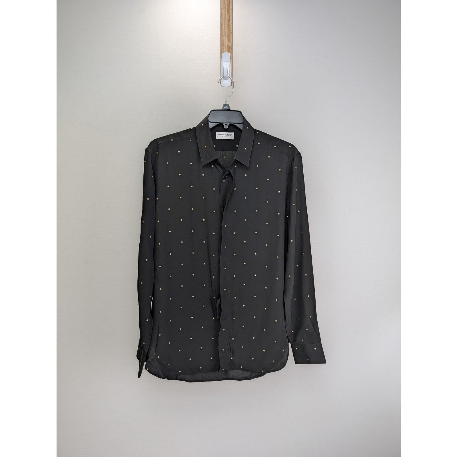 Saint Laurent Paris o1rshd1 Black with Gold Dots Button up Shirt in Black Size US M / EU 48-50 / 2 - 1 Thumbnail