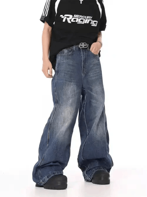 Japanese Brand × Jean Vintage wave wash baggy jeans Size US 34 / EU 50 - 2 Thumbnail