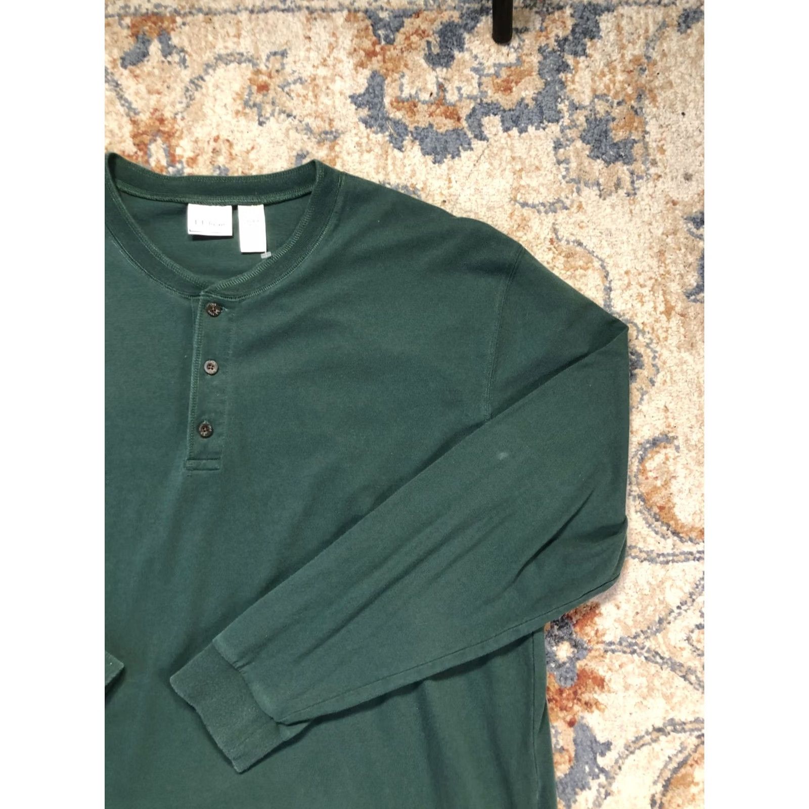 Vintage L.L.Bean Henley Shirt Mens XLT Green Long Sleeve Cotton Tee Tall Soft Knit Size US XL / EU 56 / 4 - 4 Thumbnail