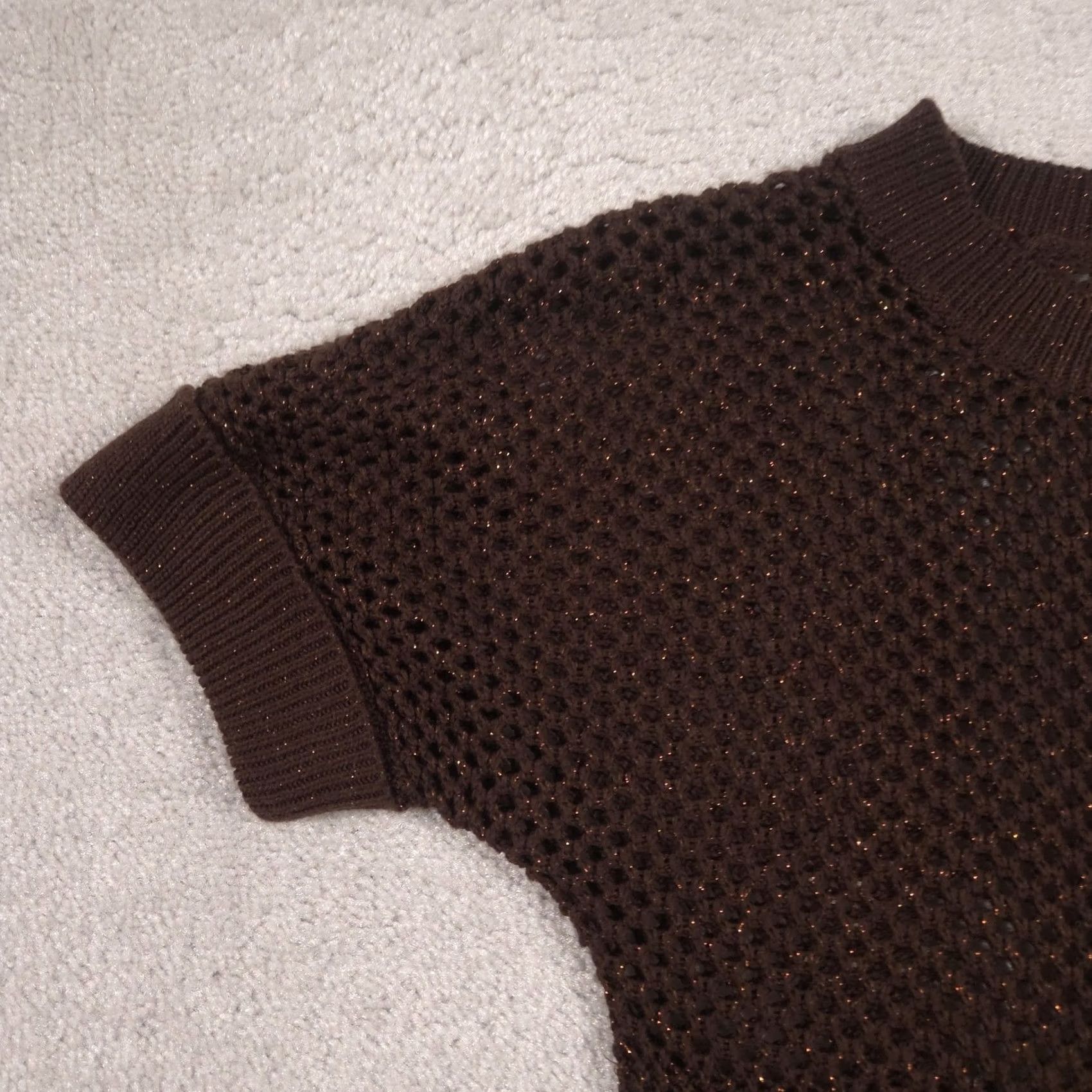 Vintage The Limited Sweater Womens Small Brown Open-Knit Short Sleeve Glitter Pullover Size S / US 4 / IT 40 - 4 Thumbnail