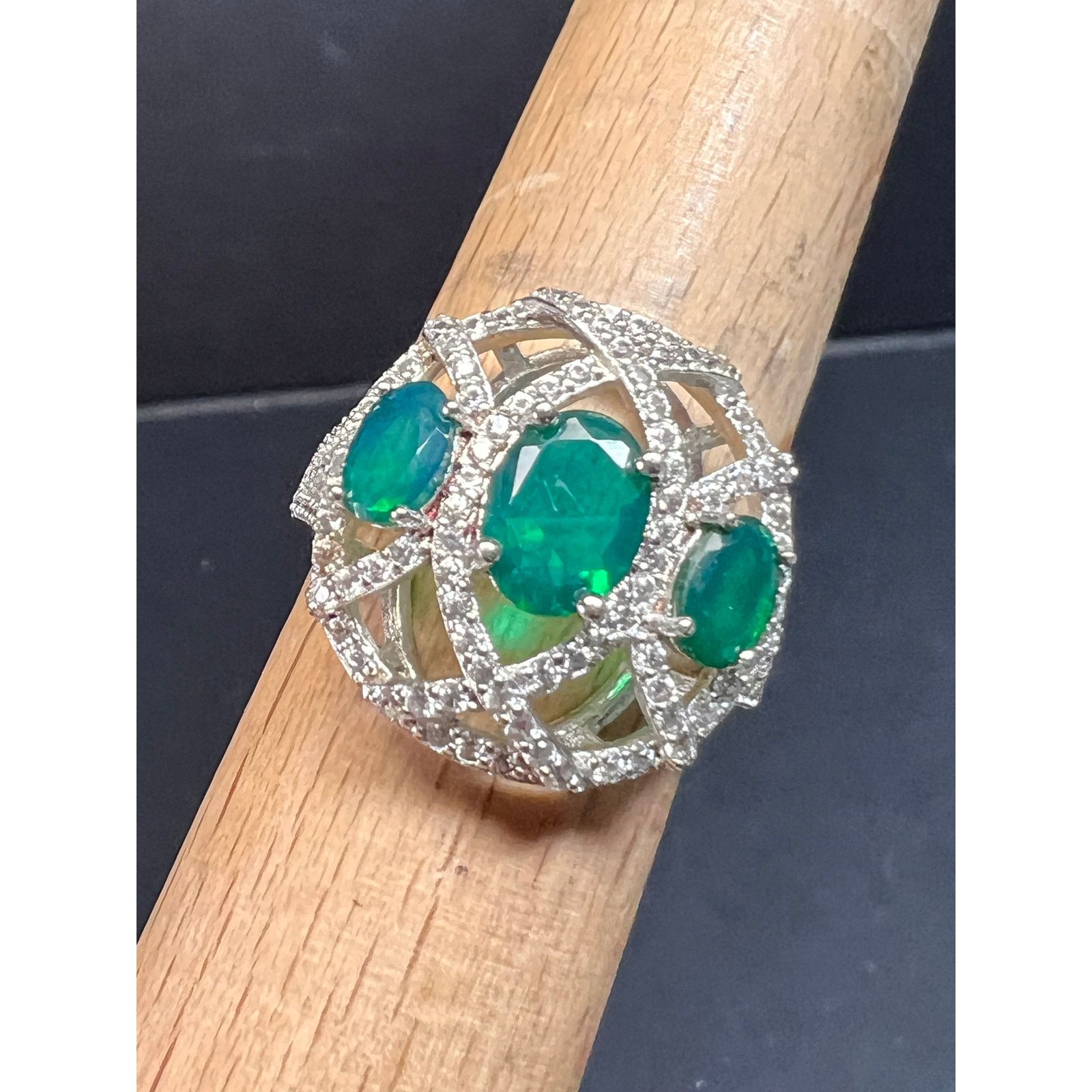 Other Synthetic emerald CZ sterling silver cocktail ring size 9 Size ONE SIZE - 2 Thumbnail