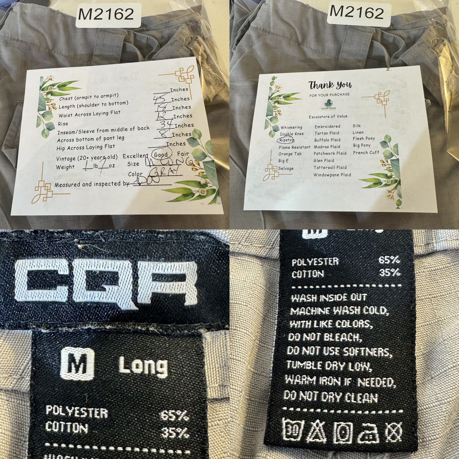 Vintage CQR Ripstop Tactical Cargo Pants Mens Medium Long Gray Workwear Utility Hiking Size US 31 - 8 Thumbnail