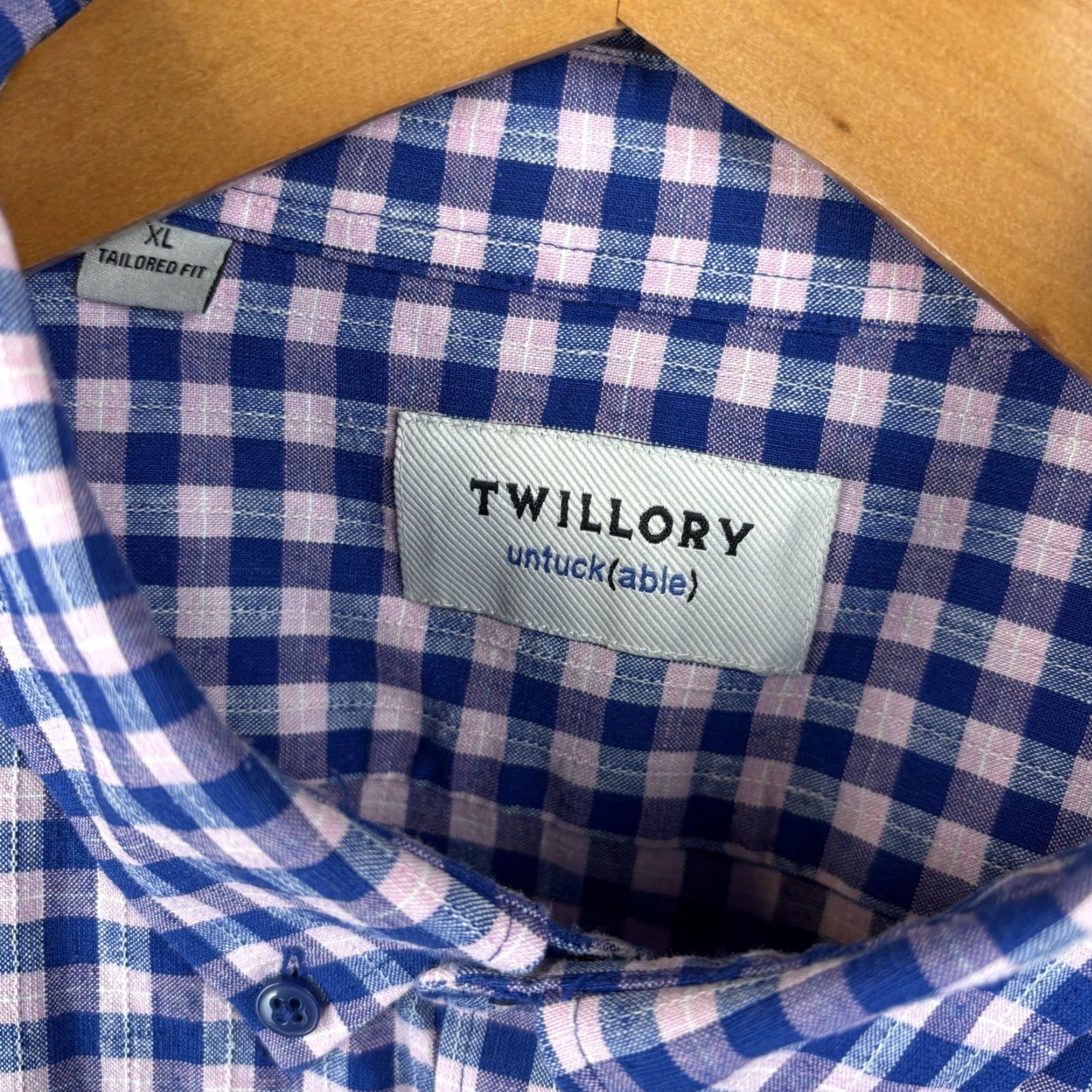 Vintage Twillory Untuckable Button Down Shirt Mens XL Blue Pink Check Linen Blend Size US XL / EU 56 / 4 - 3 Thumbnail