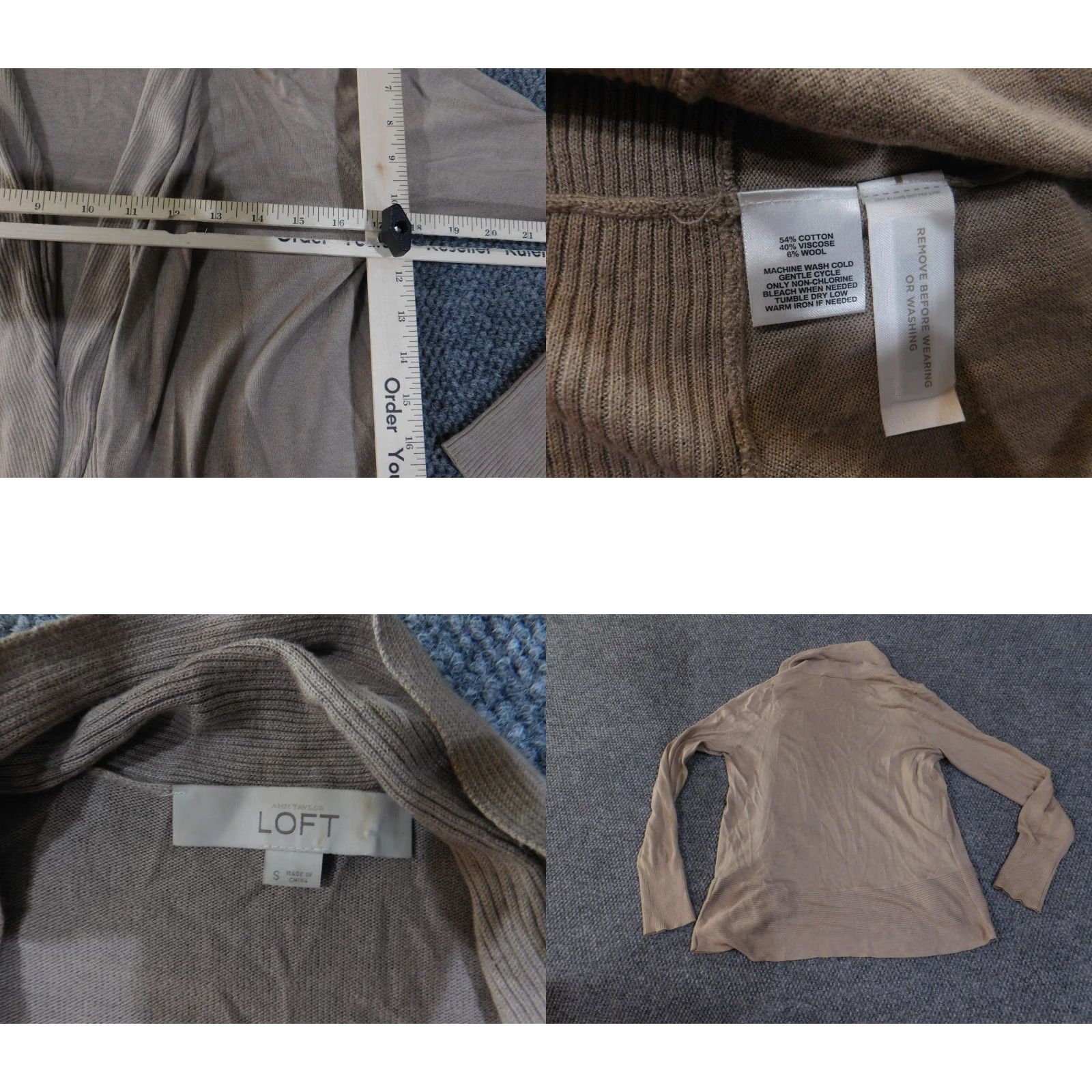 Loft Ann Taylor LOFT Cardigan Sweater Womens Small Taupe Open Front Draped Shawl Size S / US 4 / IT 40 - 8 Thumbnail