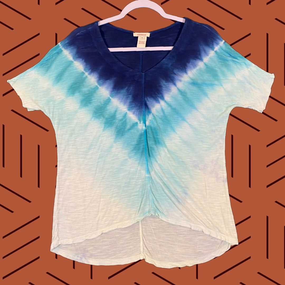 Vintage Sundance Top Womens Medium Blue White Tie Dye Round Neck Viscose Short Sleeve Shirt Size M / US 6-8 / IT 42-44 - 1 Thumbnail