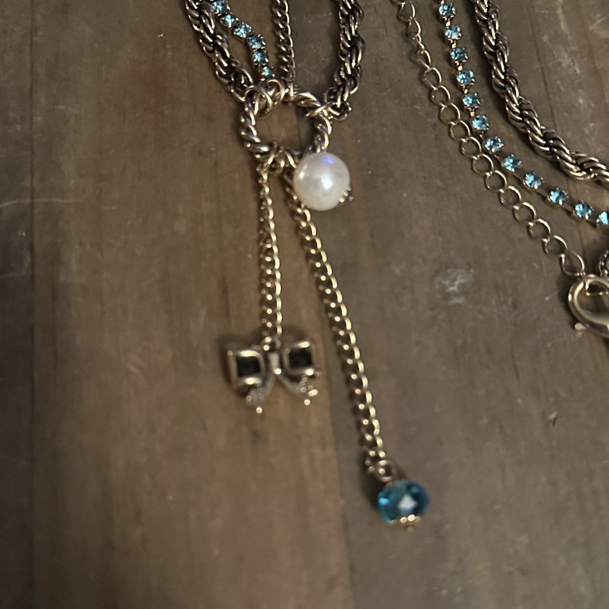 Betsey Johnson Betsey Johnson multi chain blue bling bow necklace Size ONE SIZE - 4 Thumbnail