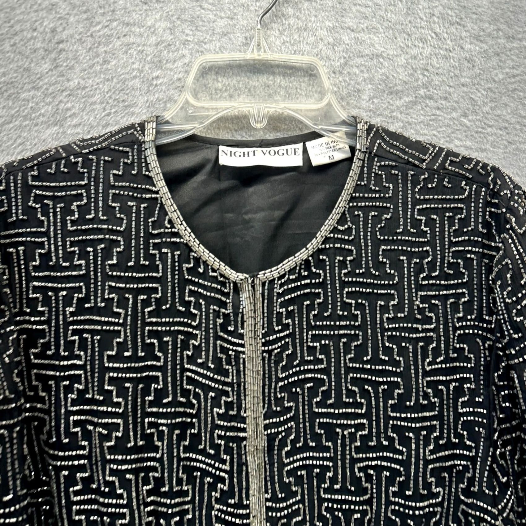 Vogue VINTAGE Night Vogue Shirt Womens Medium Black Silver Sequins Silk Size M / US 6-8 / IT 42-44 - 2 Thumbnail