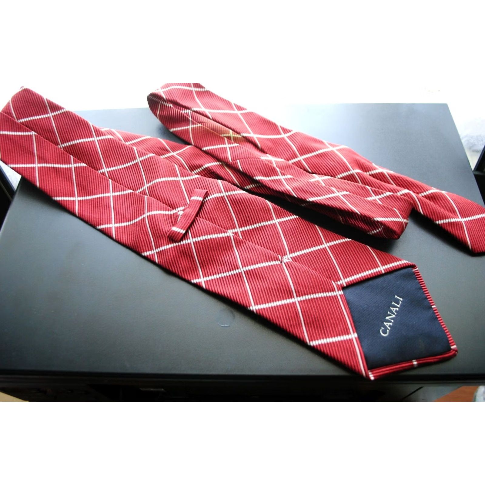 Canali Canali TIE Shirt Men’s XS Red Striped 60% Silk 40% Cotton Made in ITALY 146 cm Length Size ONE SIZE - 4 Thumbnail
