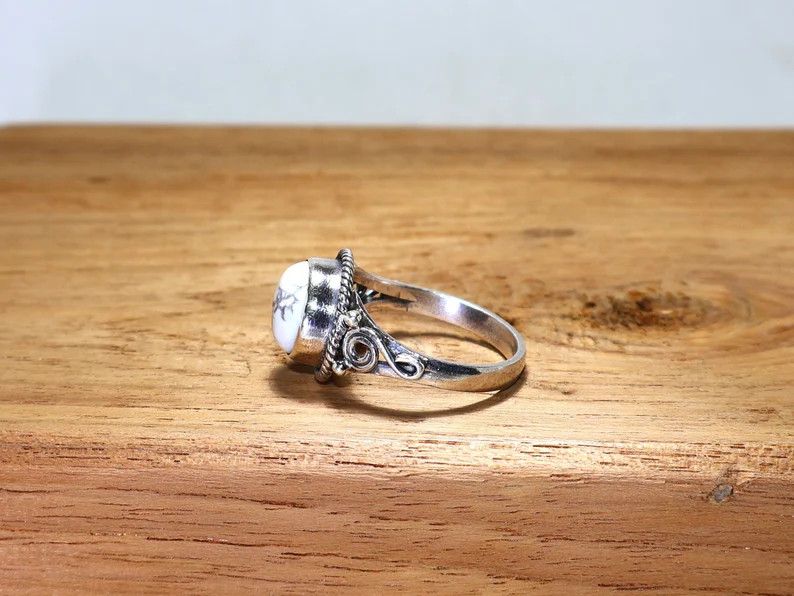 Handmade Howlite Ring, Handmade Sterling Silver Ring: Gift idea Size ONE SIZE - 5 Thumbnail