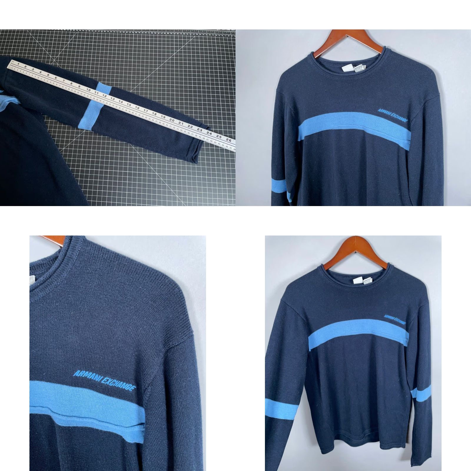 Armani Exchange Armani Exchange Sweater Mens M Blue Stripe Knit Crew Neck Slim Fit Cotton Blend Pullover Long Sleeve 90s Retro Classic Size US M / EU 48-50 / 2 - 8 Thumbnail