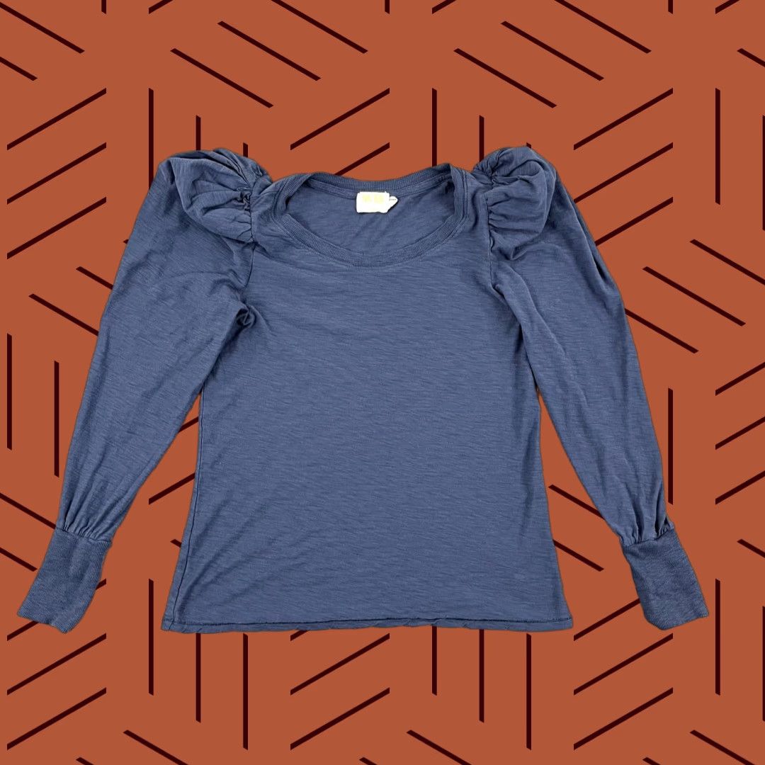 Nation LTD Nation LTD Top Womens Small Romy Modest Tee Blue Runched Puff Sleeves Jersey Size S / US 4 / IT 40 - 1 Thumbnail