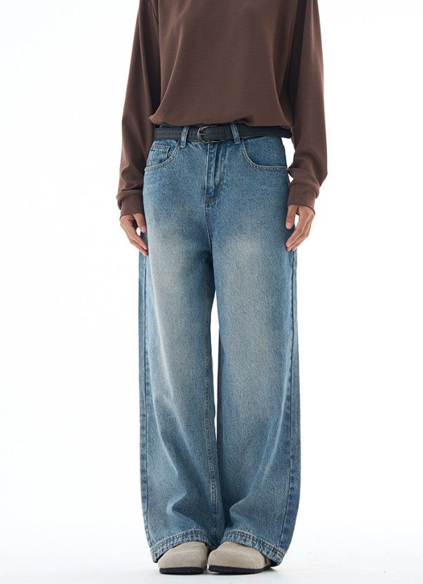 Japanese Brand Men's washed retro loose wide-leg whiskered straight jeans Size US 32 / EU 48 - 1 Thumbnail