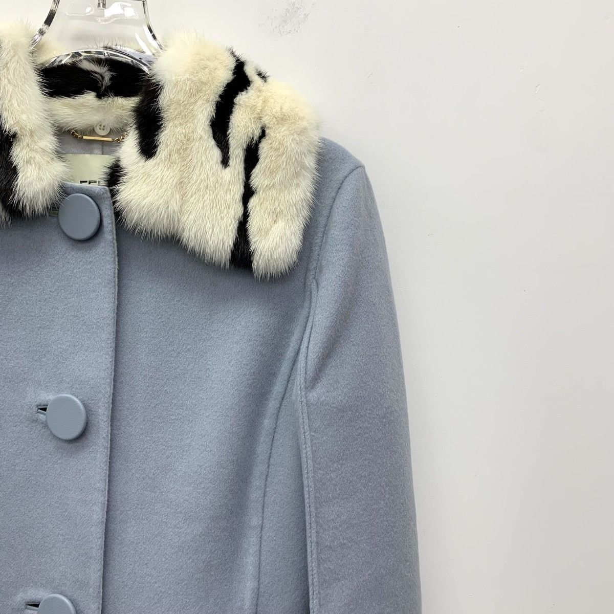 Fendi Fendi light blue wool fur collar single-breasted coat Size S / US 4 / IT 40 - 3 Thumbnail