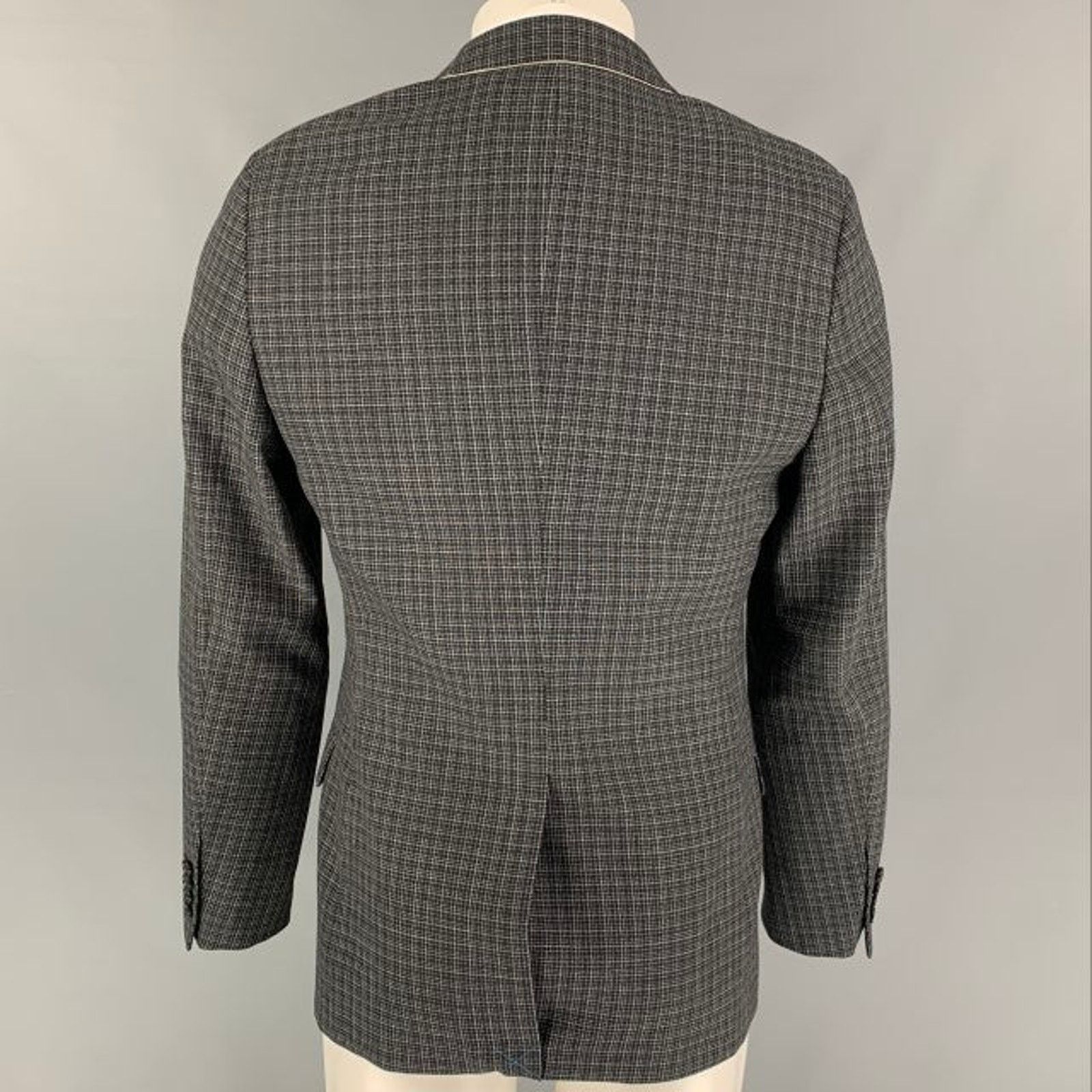 Lanvin Size 38 Navy Grey Plaid Wool Notch Lapel Regular Sport Coat Size 38R - 3 Thumbnail