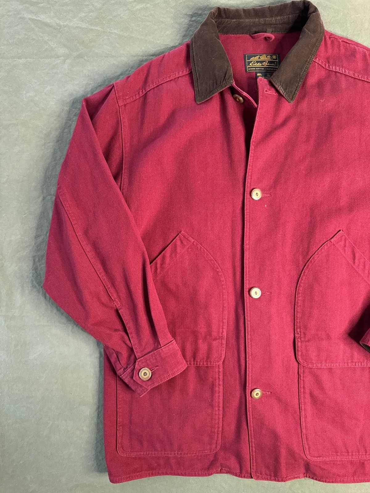 Eddie Bauer Vintage Eddie Bauer Canvas Red Chore Jacket Corduroy Collar Size US XL / EU 56 / 4 - 2 Thumbnail