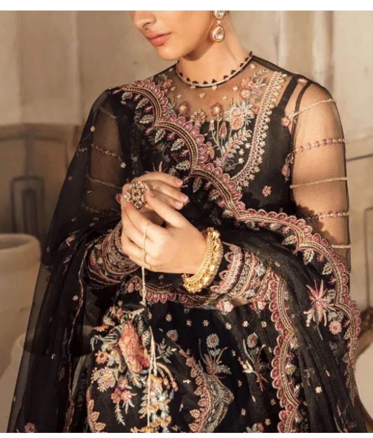 Other Party Wear Stiched Embroidered Black Net Eid Collection Size M / US 6-8 / IT 42-44 - 3 Thumbnail