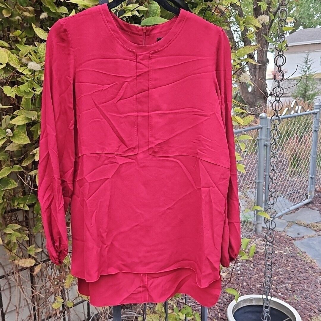 Longchamp Longchamp Silk Top Womens Size 36 Burgundy Long Sleeve Round Size XS / US 0-2 / IT 36-38 - 6 Thumbnail