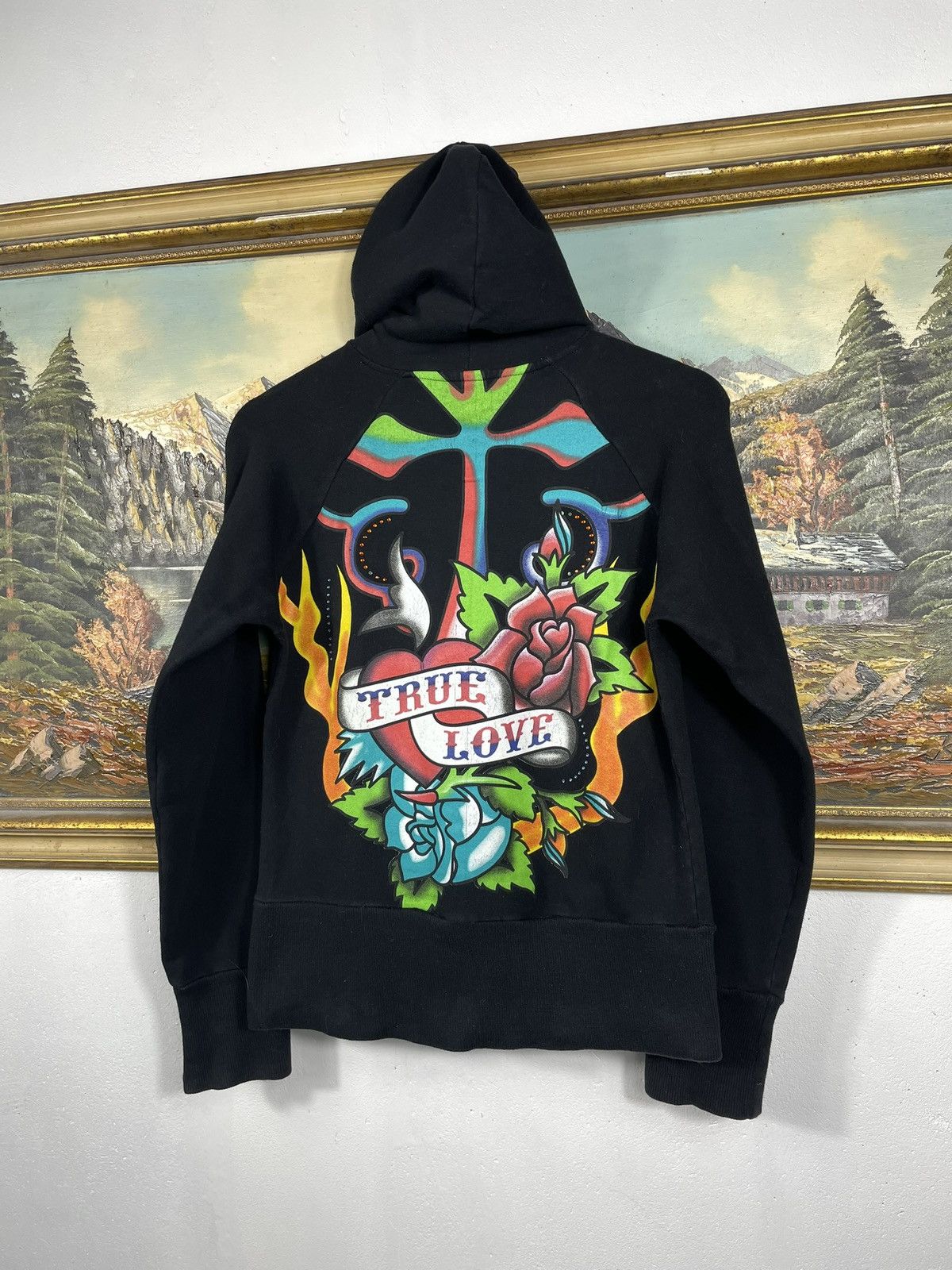 Christian Audigier × Ed Hardy × Vintage Ed Hardy Retro 00s Hoodie With Crystals Affliction Grunge Size US XS / EU 42 / 0 - 6 Thumbnail