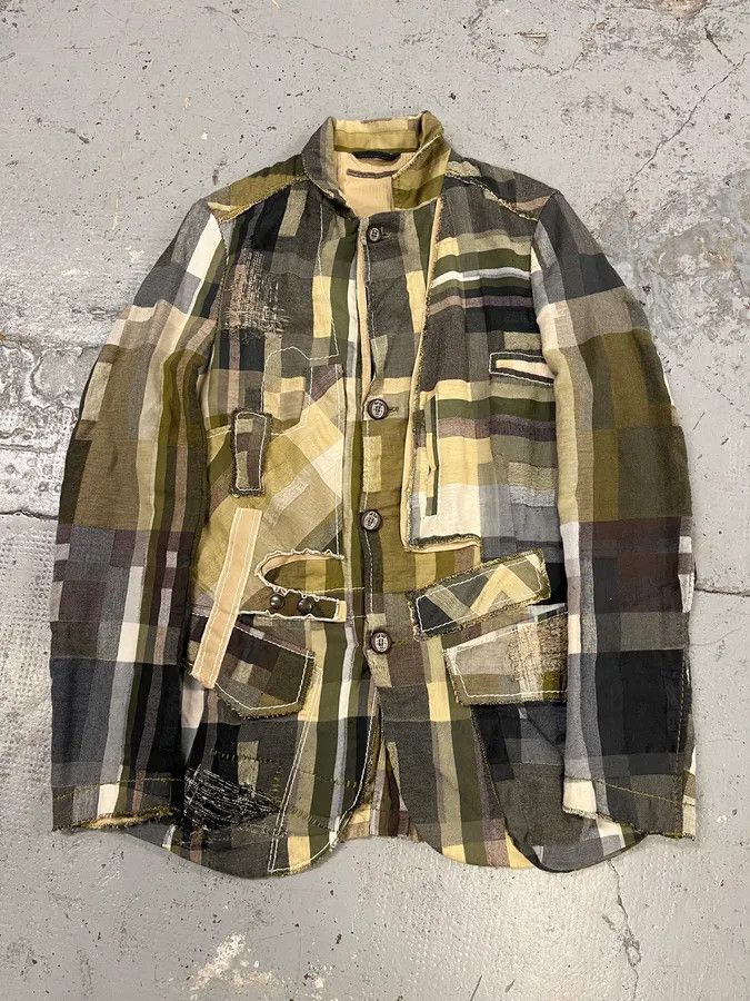 Marithe + Francois Girbaud 2000s Marithé + François Girbaud Patchwork Khaki Blazer Jacket Size US M / EU 48-50 / 2 - 4 Thumbnail