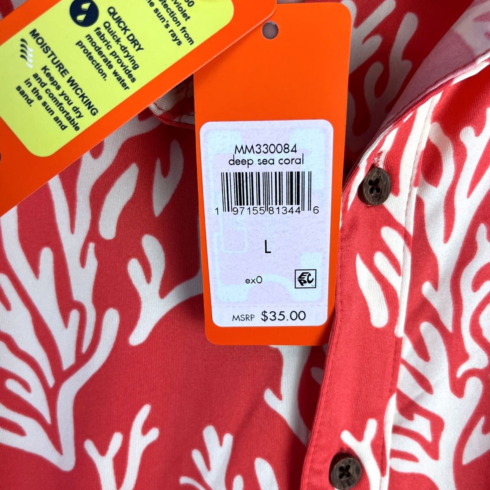 Vintage Margaritaville Mens Shirt Button-Down Short Sleeve Deep Sea Coral Reef Pattern UPF +50 Large Size US L / EU 52-54 / 3 - 7 Thumbnail