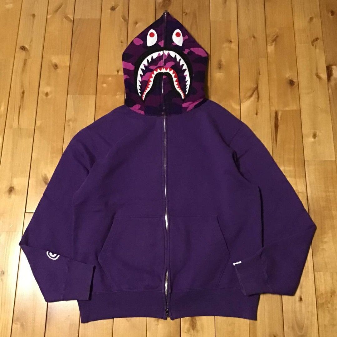 Bape × Nigo 2007 BAPE Purple camo shark full zip hoodie APE NIGO Size US M / EU 48-50 / 2 - 2 Thumbnail