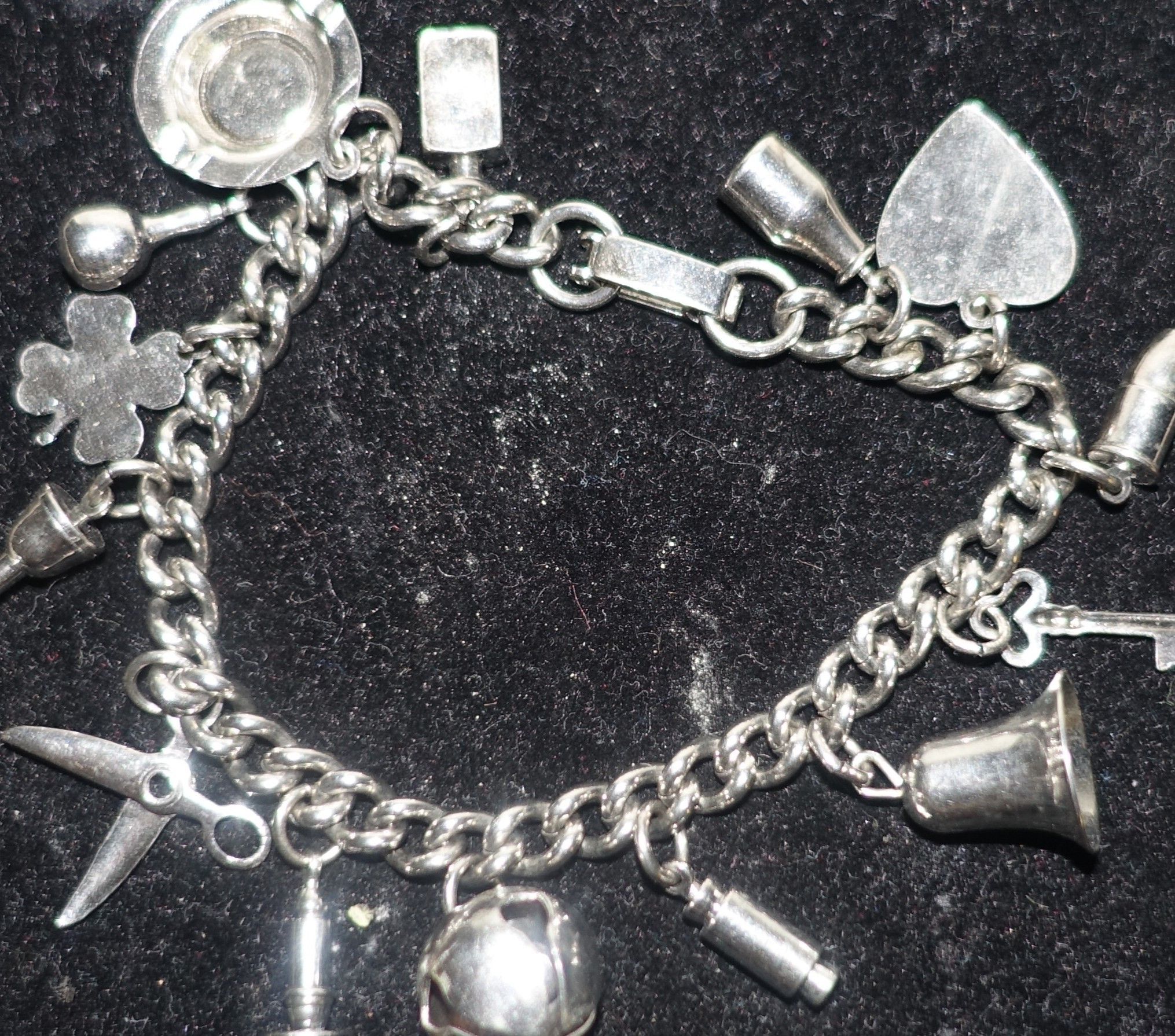 Vintage Silver tone Multi Charm Chain Bracelet Size ONE SIZE - 4 Thumbnail