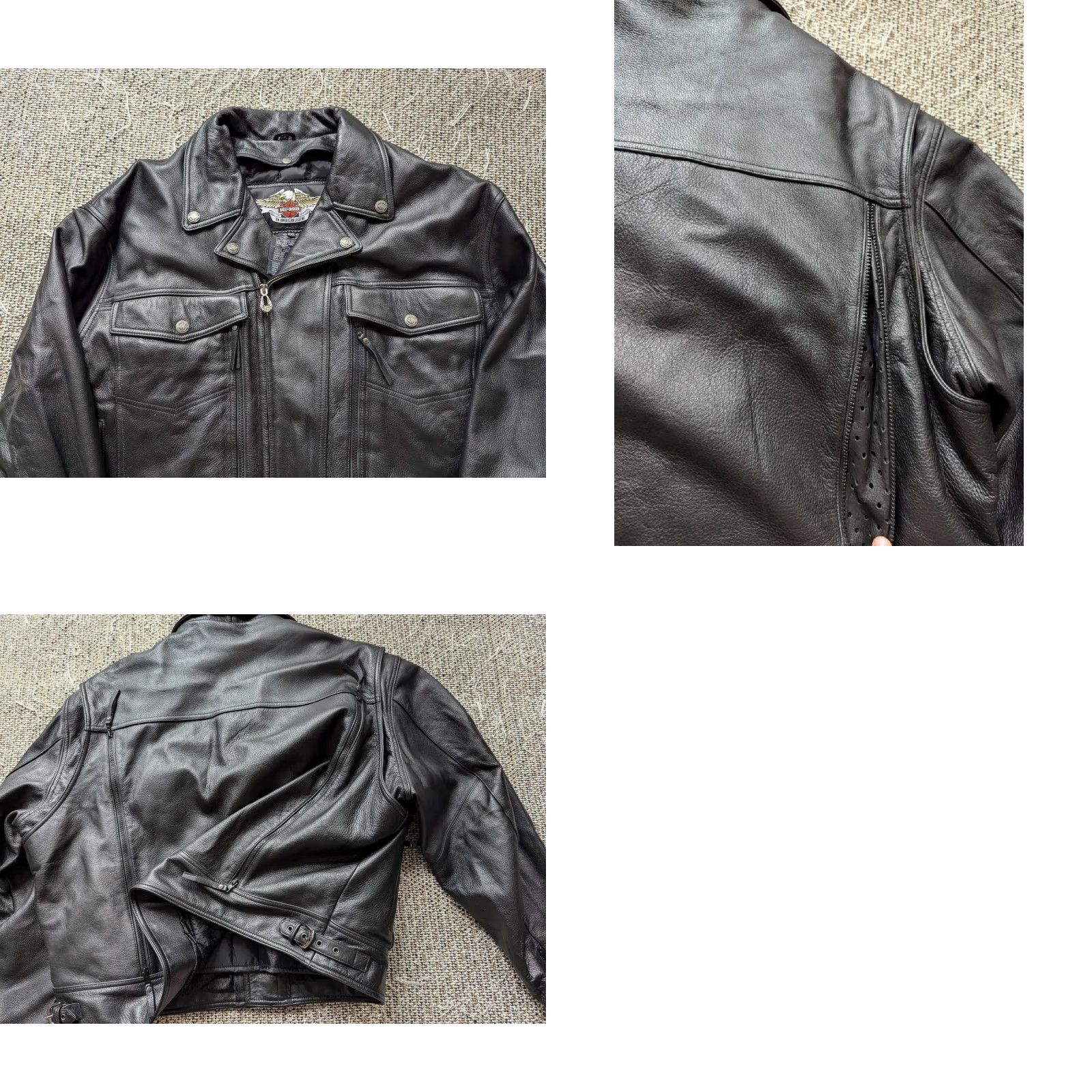 Harley Davidson VINTAGE Harley-Davidson Motorcycle Jacket 5XL Black Leather Cowhide Men 58-60 Chest Vented Front Back Zips 90s Y2K MENS 5XL Size US XXL / EU 58 / 5 - 10 Thumbnail