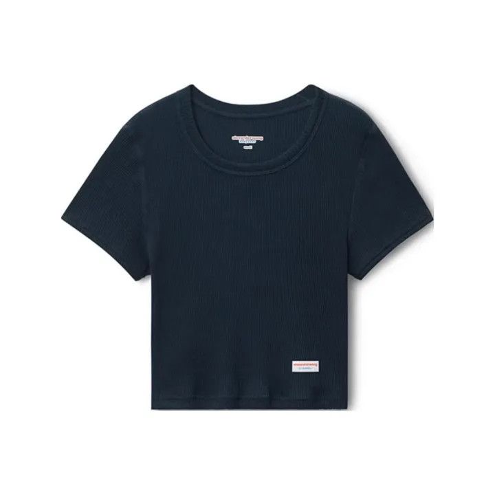 Alexander Wang Alexander Wang Navy Ribbed Short Sleeve T-Shirt 0079 Size M / US 6-8 / IT 42-44 - 1 Thumbnail