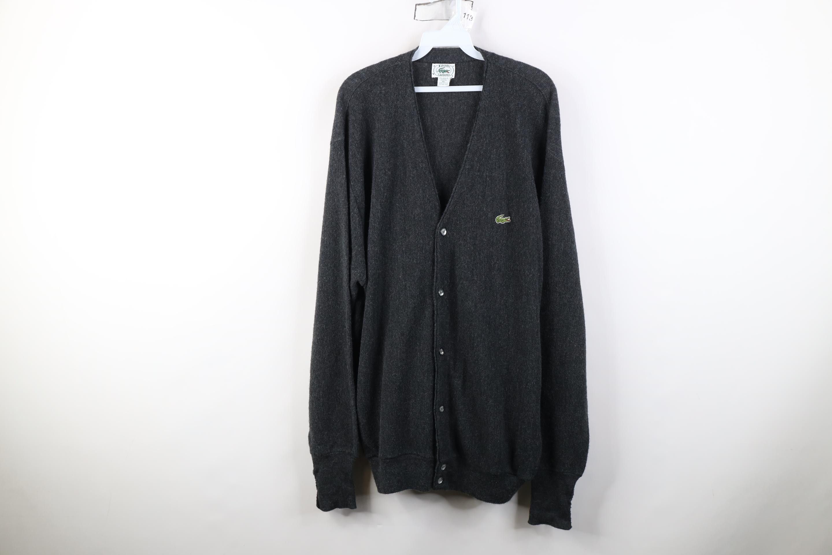 Izod Vintage 80s Izod Lacoste Knit Cardigan Sweater Dark Gray USA Size US XL / EU 56 / 4 - 1 Thumbnail