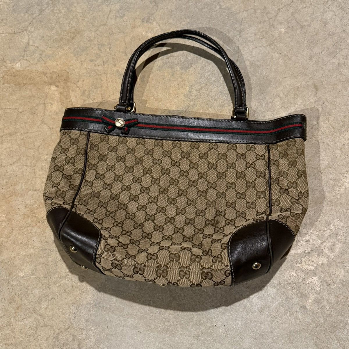 Gucci Vintage Gucci Mayfair Sherry Web Stripe GG Canvas Tote Bag Size ONE SIZE - 2 Thumbnail