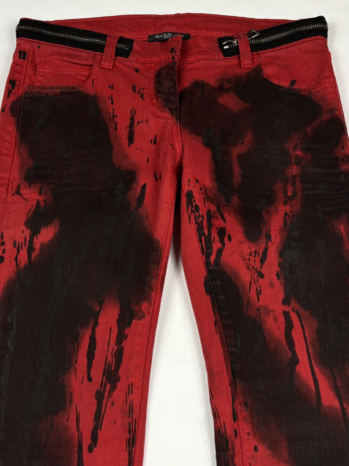 Balmain S/S 2011 Christophe Decarnin Red Washed-out Biker Jeans Size 30" / US 8 / IT 44 - 3 Thumbnail