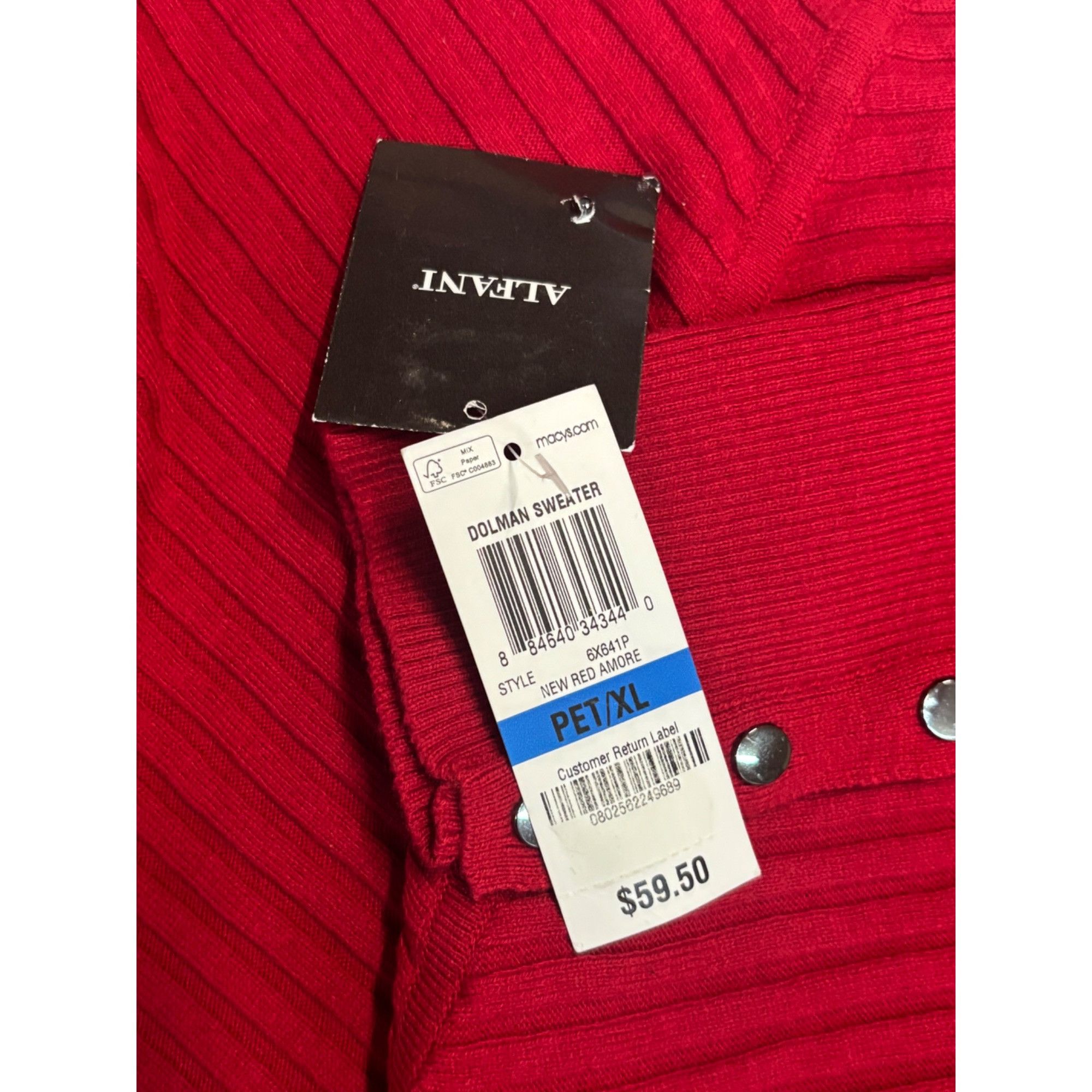 Alfani Alfani Women’s Petite Mitered Ribbed Dolman Sweater, Red, PX Size ONE SIZE - 7 Thumbnail