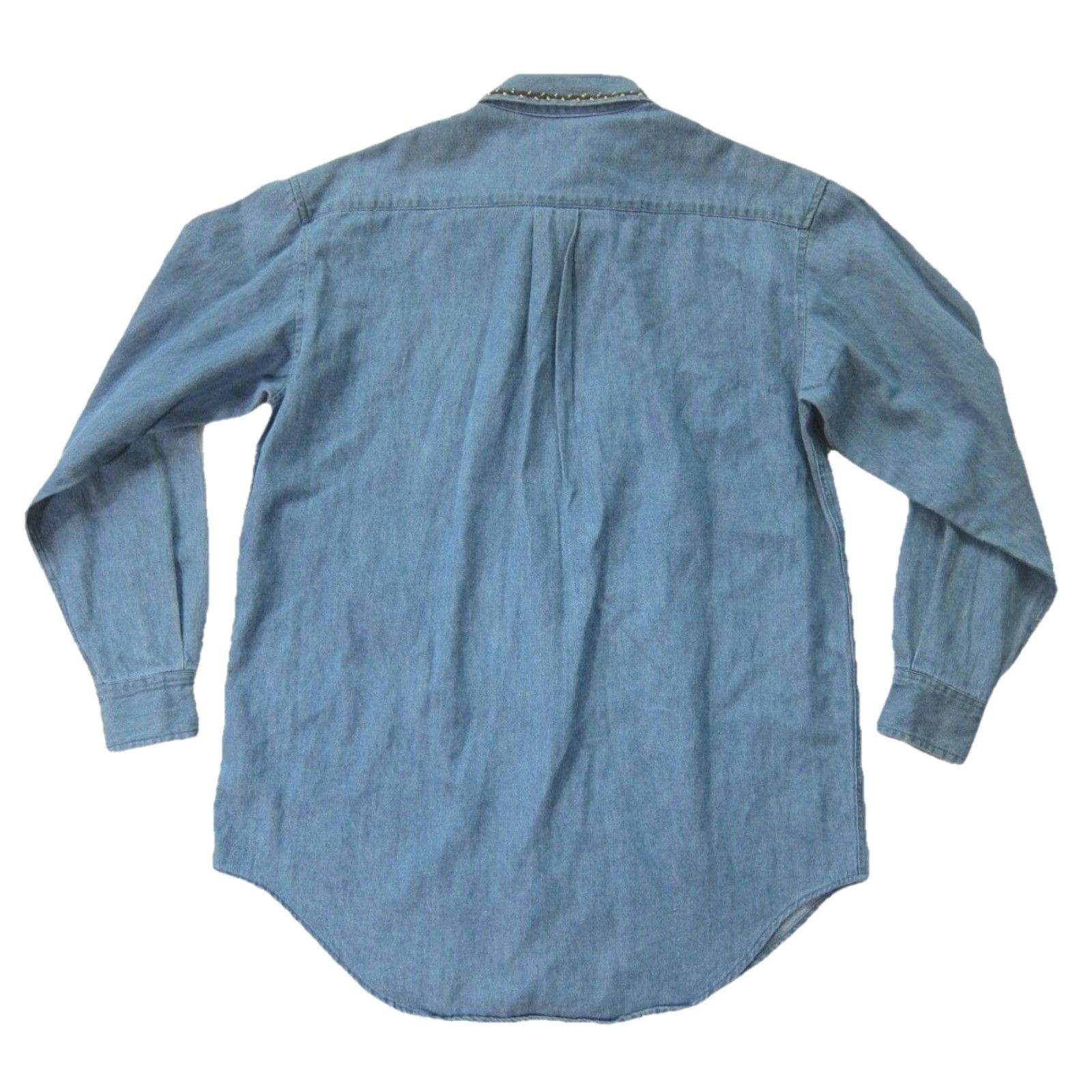 Vintage VINTAGE Cambridge Dry Goods Cotton Blue Denim Floral Beaded Western Shirt M-L Size M / US 6-8 / IT 42-44 - 2 Thumbnail