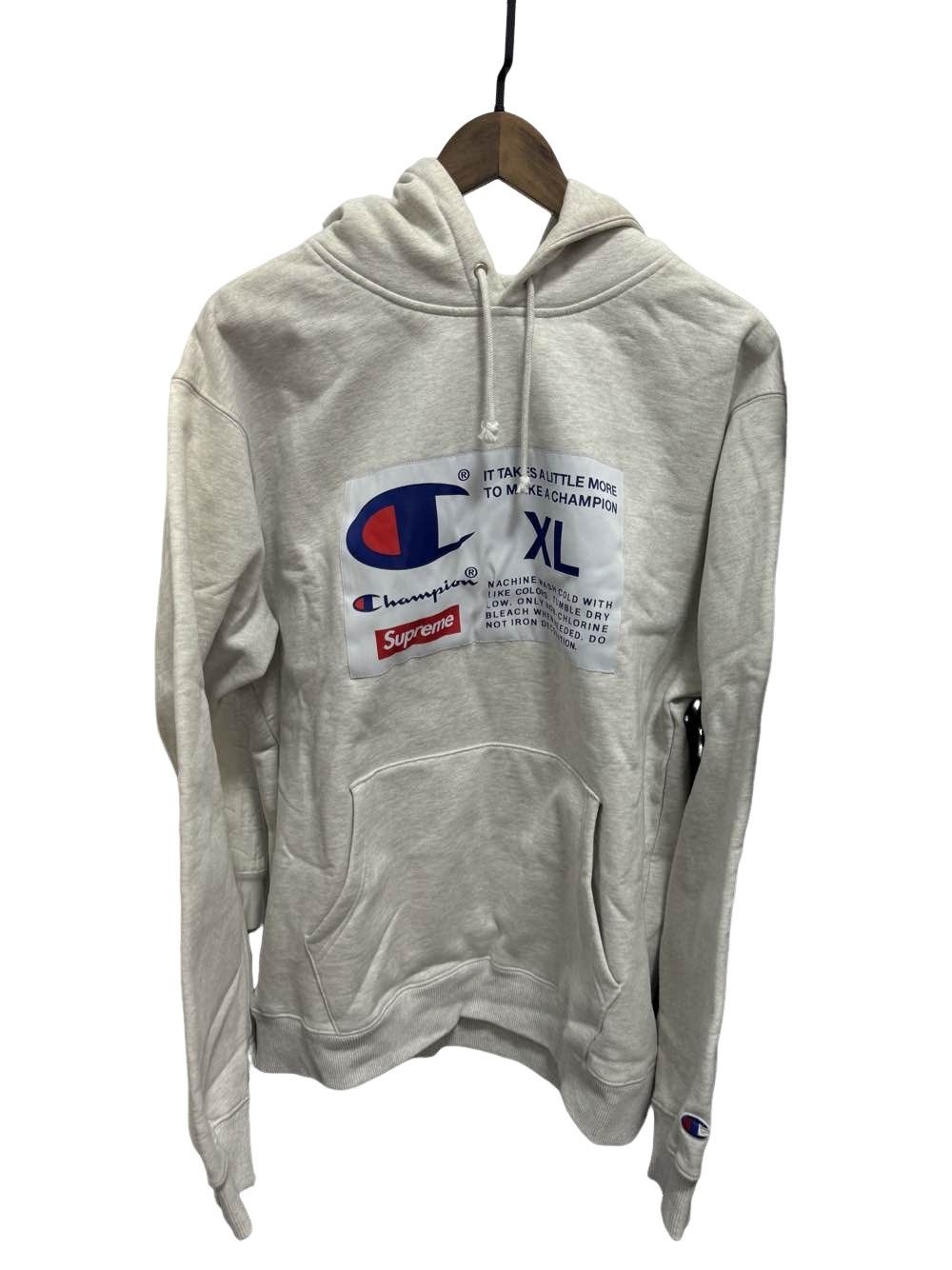 Champion × Supreme Supreme x Champion Logo Hoodie Grey/Blue | Grailed