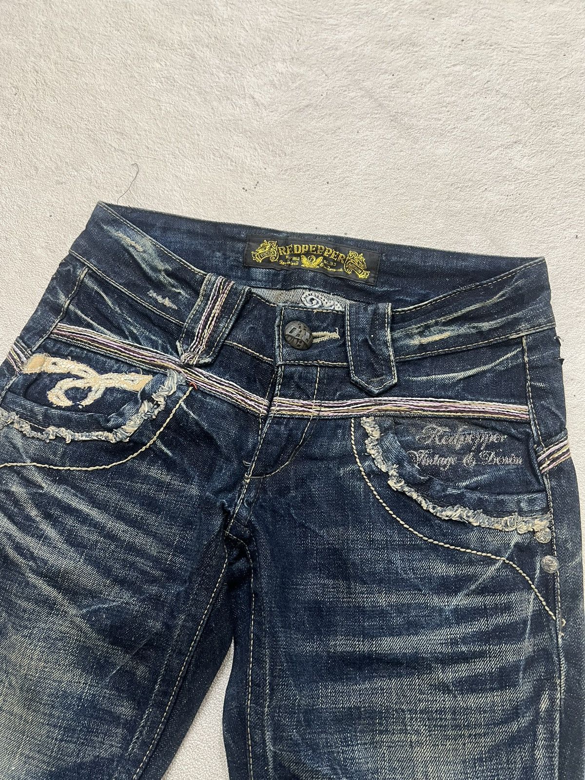 If Six Was Nine 2000s Red Pepper Vkei Embroidery Flare Mudwash Jeans y2k Lgb Size US 27 - 4 Thumbnail