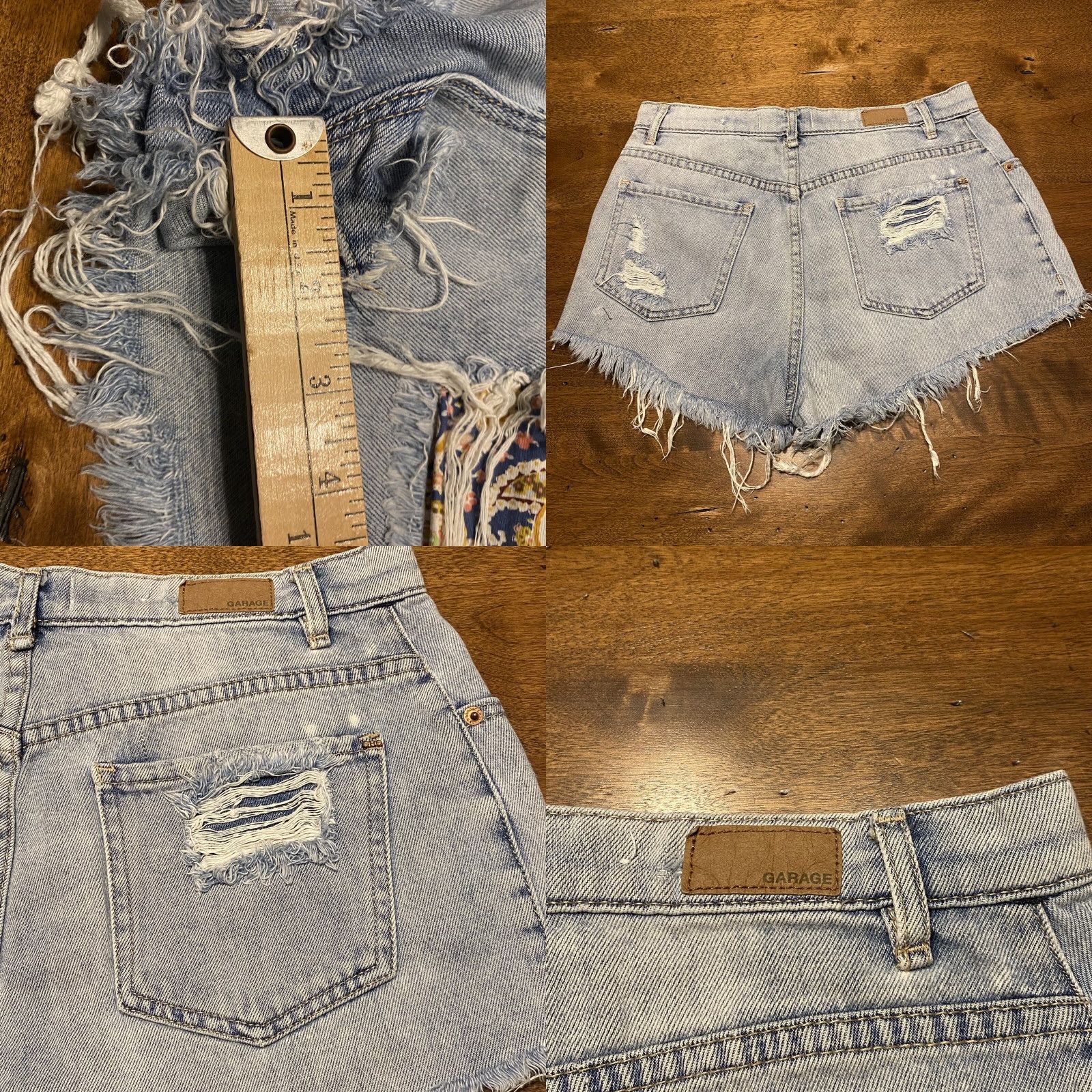 Garage Garage Festival Short High Waist Floral Raw Hem Blue Jean Shorts Womens 5 Patchwork Cut-Off Size 27" / US 4 / IT 40 - 8 Thumbnail